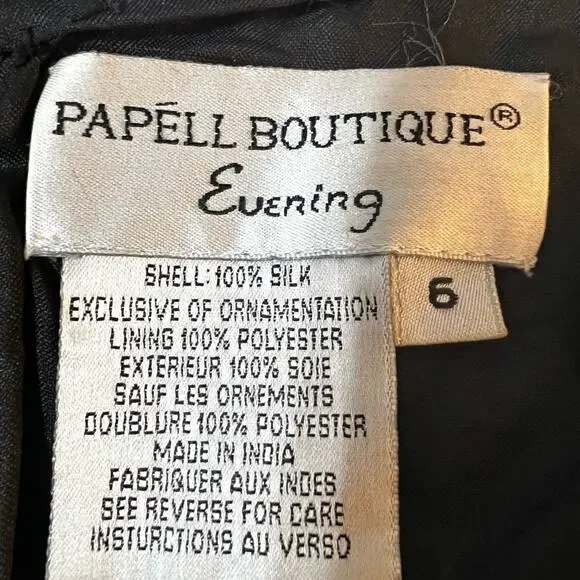 ✨Vintage Papell Boutique Silk Black Beaded Formal Maxi Dress Spaghetti Strap - Picture 7 of 7